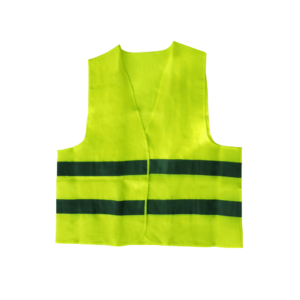 Fluorescent yellow high-visibility vest with black reflective tape — example of compliant Class D hi-vis workwear under Australian Standards for daytime safety.