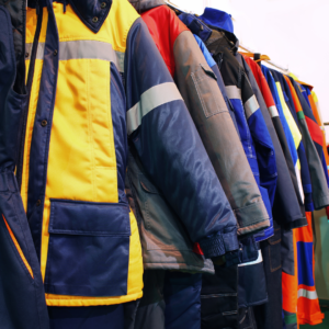 Durable hi-vis jackets and heavy-duty workwear on display, showcasing quality Australian safety clothing for tradies and industry teams.